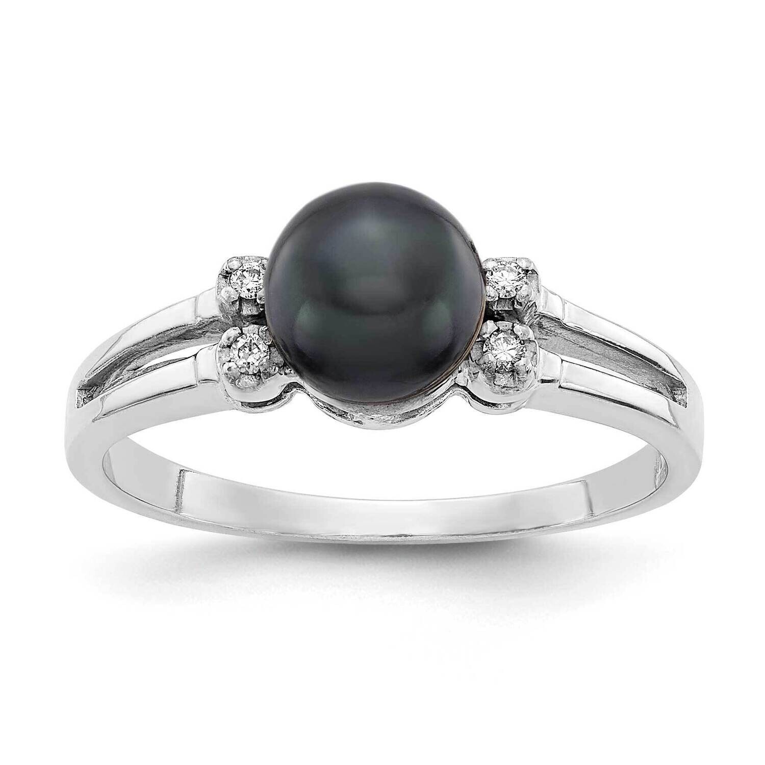 6mm Black Fresh Water Cultured Pearl Diamond Ring 14k white Gold Y1842BP/A