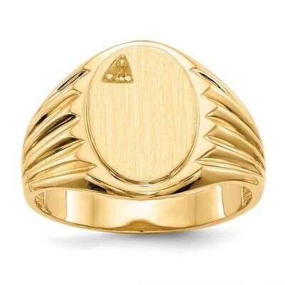 Oval Front Grooved Band Hollow Back 13.7x10 Signet Ring Mounting 14k Gold RS178, MPN: RS178,