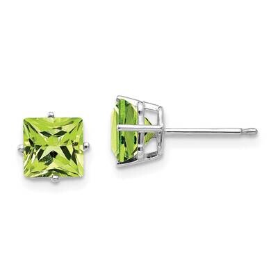 6mm Princess Cut Peridot Earrings 14k White Gold XE62WPE, MPN: XE62WPE, 883957094427