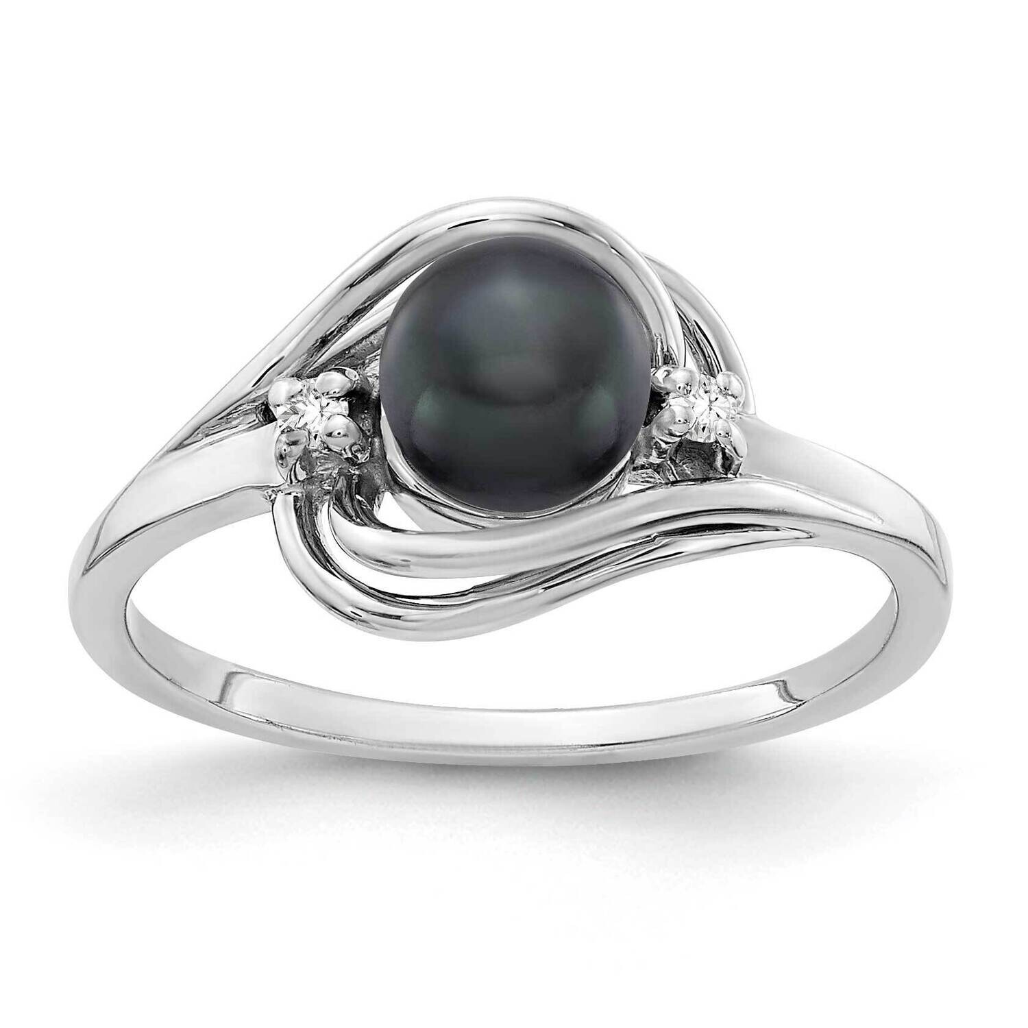 5.5mm Black Fresh Water Cultured Pearl Diamond Ring 14k white Gold Y1969BP/A, MPN: Y1969BP/A, 88395…