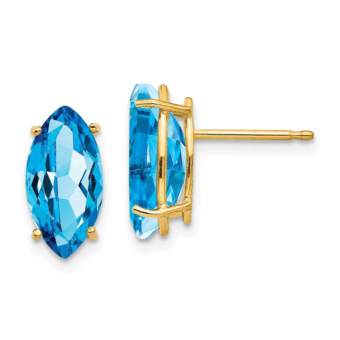 Blue Topaz Diamond marquis stud earring 14k Gold XE105BT