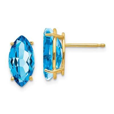 Blue Topaz Diamond marquis stud earring 14k Gold XE105BT, MPN: XE105BT, 883957090191
