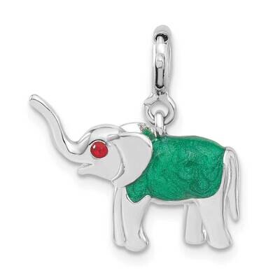 CZ Green Enameled Elephant Charm Sterling Silver QC5064