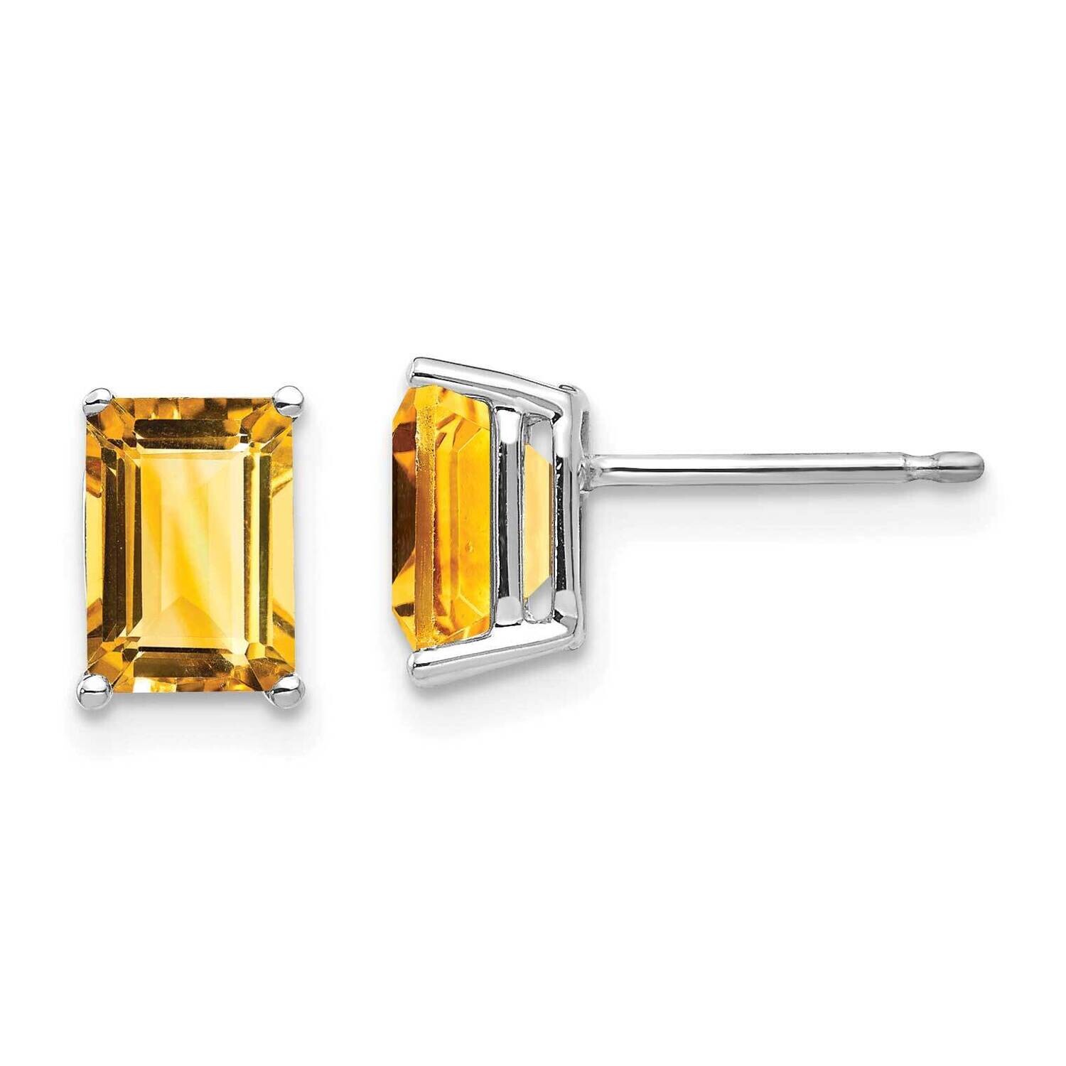 7x5mm Emerald Cut Citrine Earrings 14k White Gold XE66WCI, MPN: XE66WCI, 883957095943