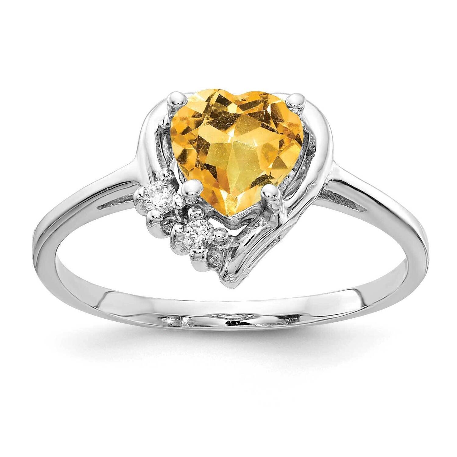 6mm Heart Citrine Diamond Ring 14k White Gold Y2234CI_AA