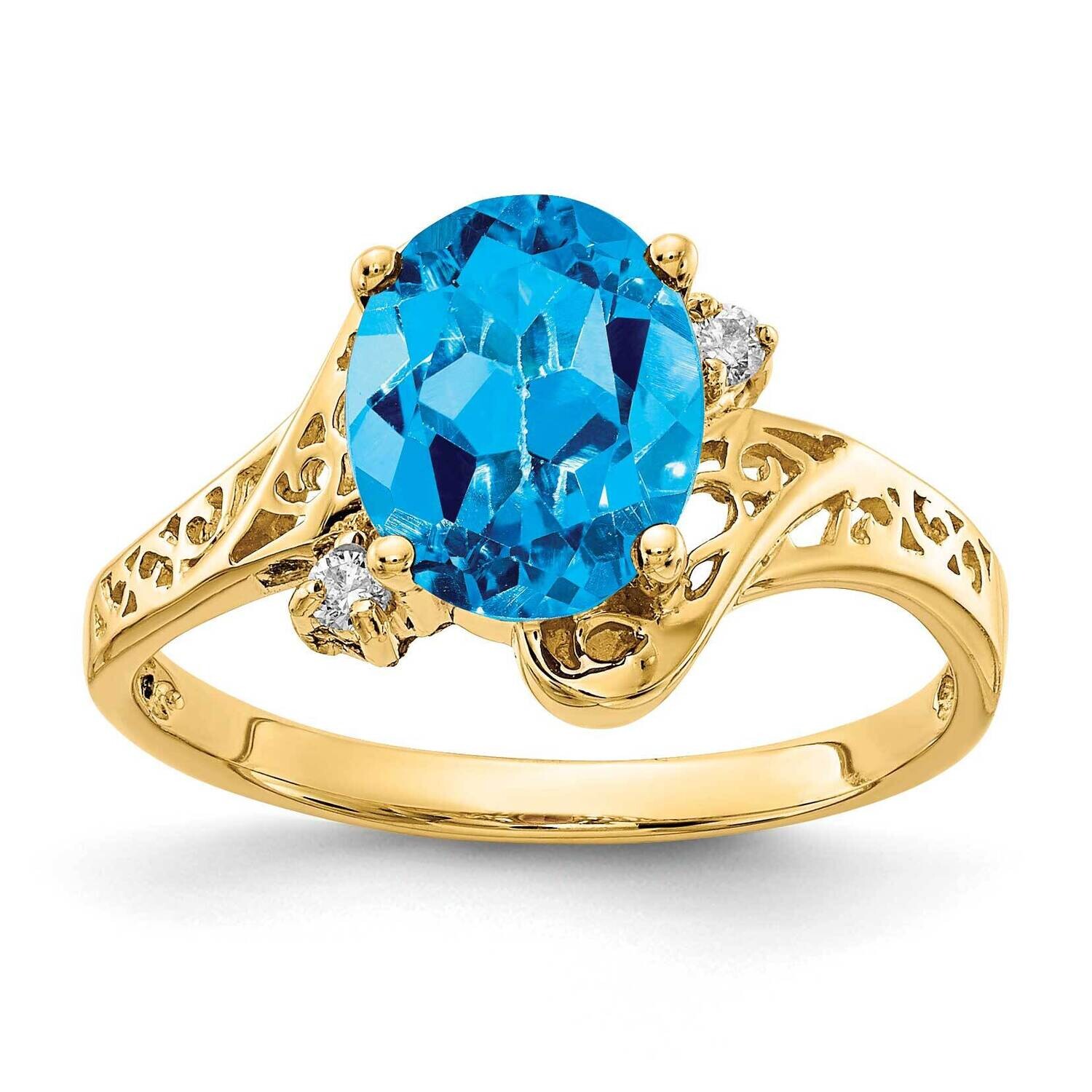 9x7mm Oval Blue Topaz Diamond Ring 14k Gold X6107BT_AA