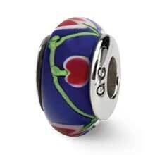 Blue Pink Hand-blown Glass Bead - Sterling Silver QRS692