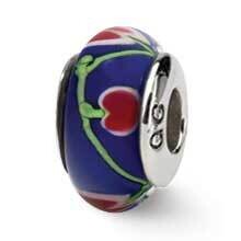 Blue Pink Hand-blown Glass Bead - Sterling Silver QRS692, MPN: QRS692, 883957726021