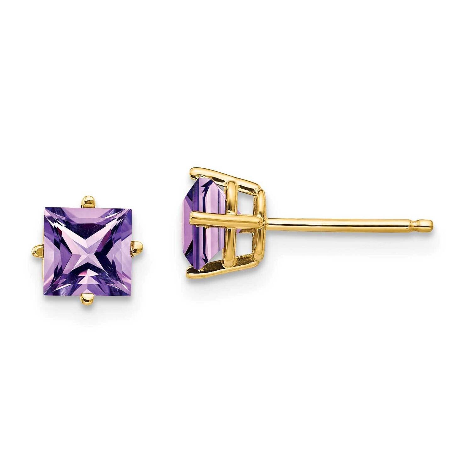 5mm Princess Cut Amethyst Earrings 14k Gold XE61AM, MPN: XE61AM, 883957093987