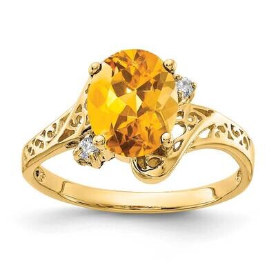 9x7mm Oval Citrine Diamond Ring 14k Gold X6107CI/A, MPN: X6107CI/A, 883957535050