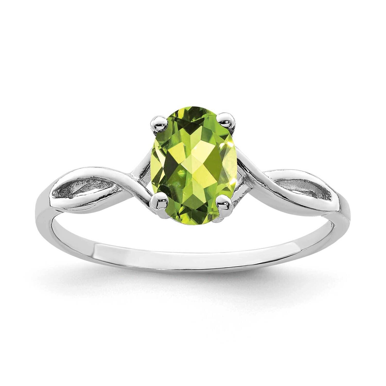 Peridot Ring 14k white Gold 7x5mm Oval Y2198PE