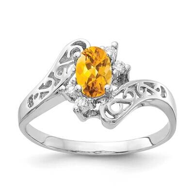 6x4mm Oval Citrine Checker Diamond Ring 14k White Gold X9734CI_AA, MPN: X9734CI_AA, 883957644516