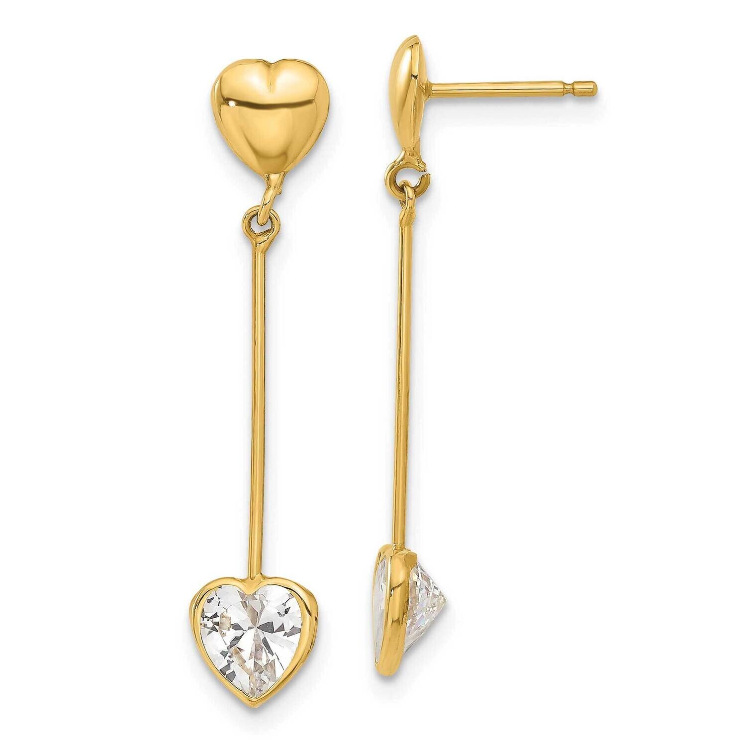 CZ Heart Dangle Earrings 14k Gold XY862