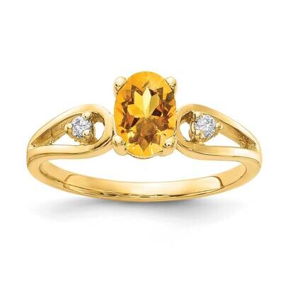 7x5mm Oval Citrine Checker Diamond Ring 14k Gold Y2189CI_AA, MPN: Y2189CI_AA, 883957540702