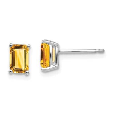 6x4mm Emerald Cut Citrine Earrings 14k White Gold XE65WCI, MPN: XE65WCI, 883957095059