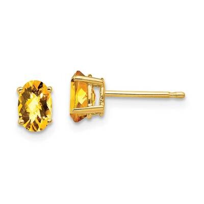 6x4mm Oval Citrine Checker Earrings 14k Gold XE86CC, MPN: XE86CC, 883957106410