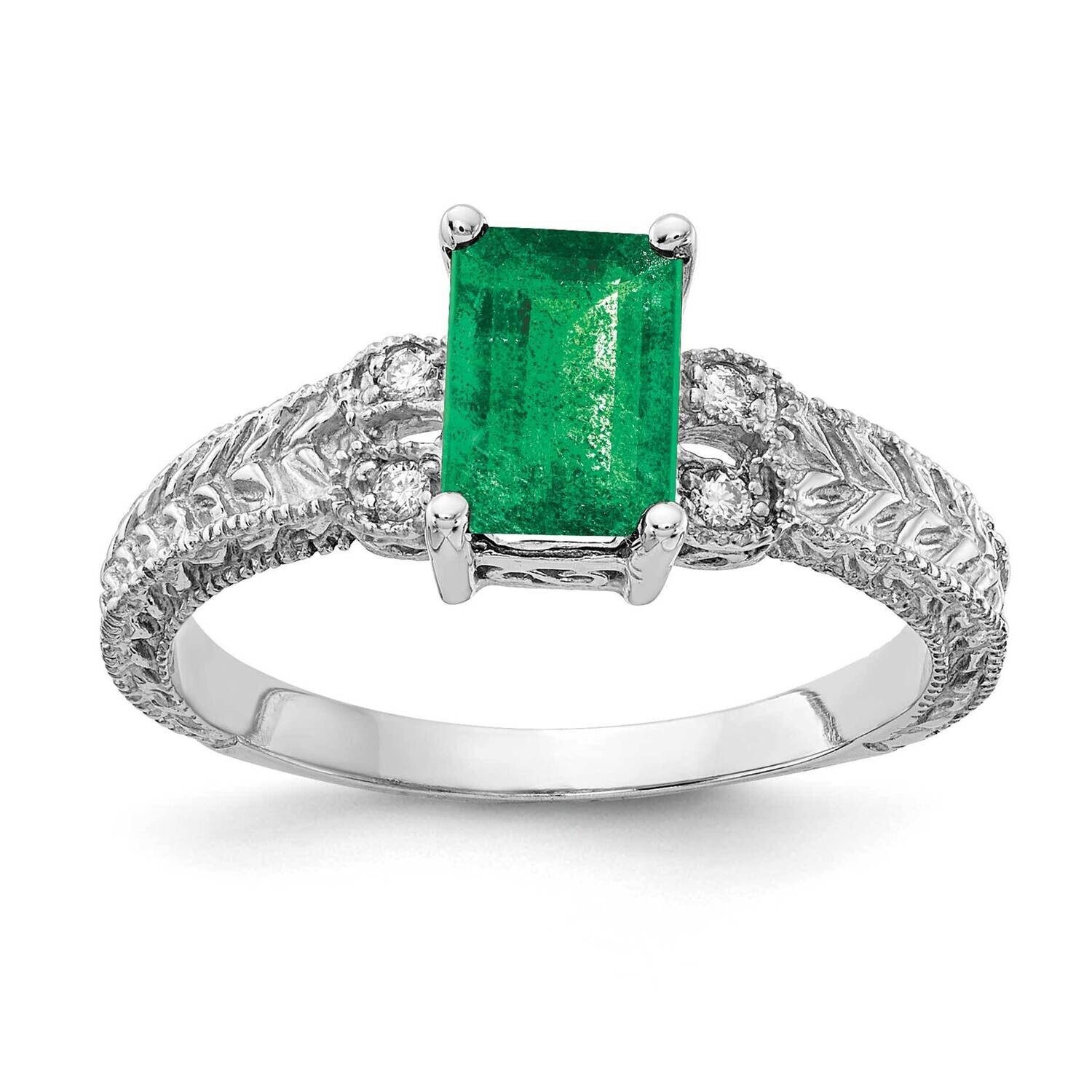 7x5mm Emerald Cut Emerald Diamond Ring 14k White Gold Y2266E_AA