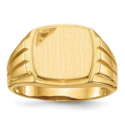 Grooved Band Hollow Back 12x12.1 Squared Signet Ring Mounting 14k Gold RS395, MPN: RS395,