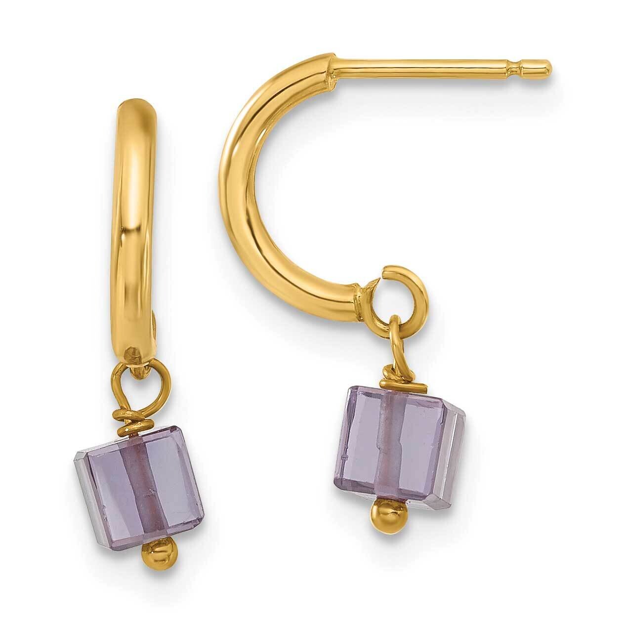 Purple CZ Dangle Half Hoop Earrings 14k Gold XY838