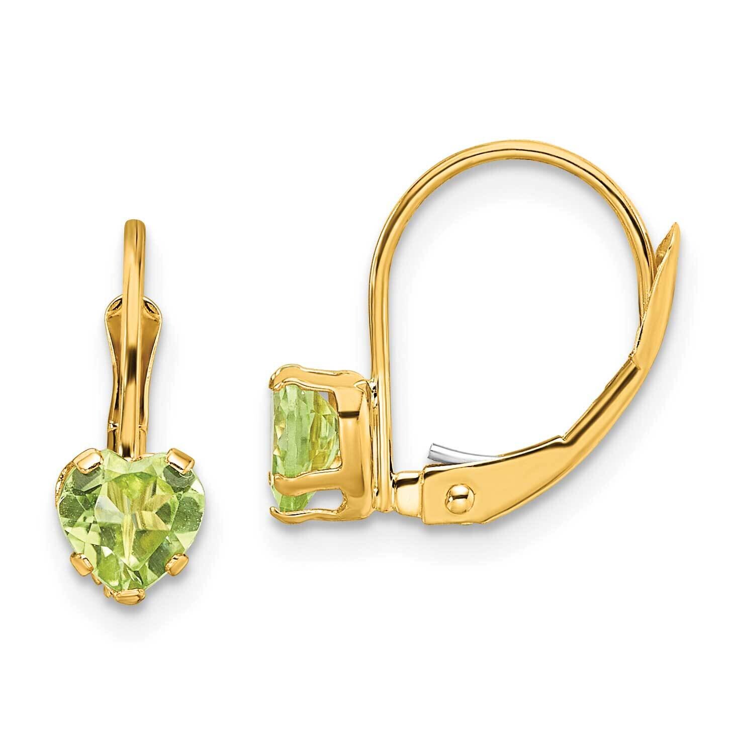 5mm Heart Peridot Leverback Earrings 14k Gold XLB120PE, MPN: XLB120PE, 883957338880