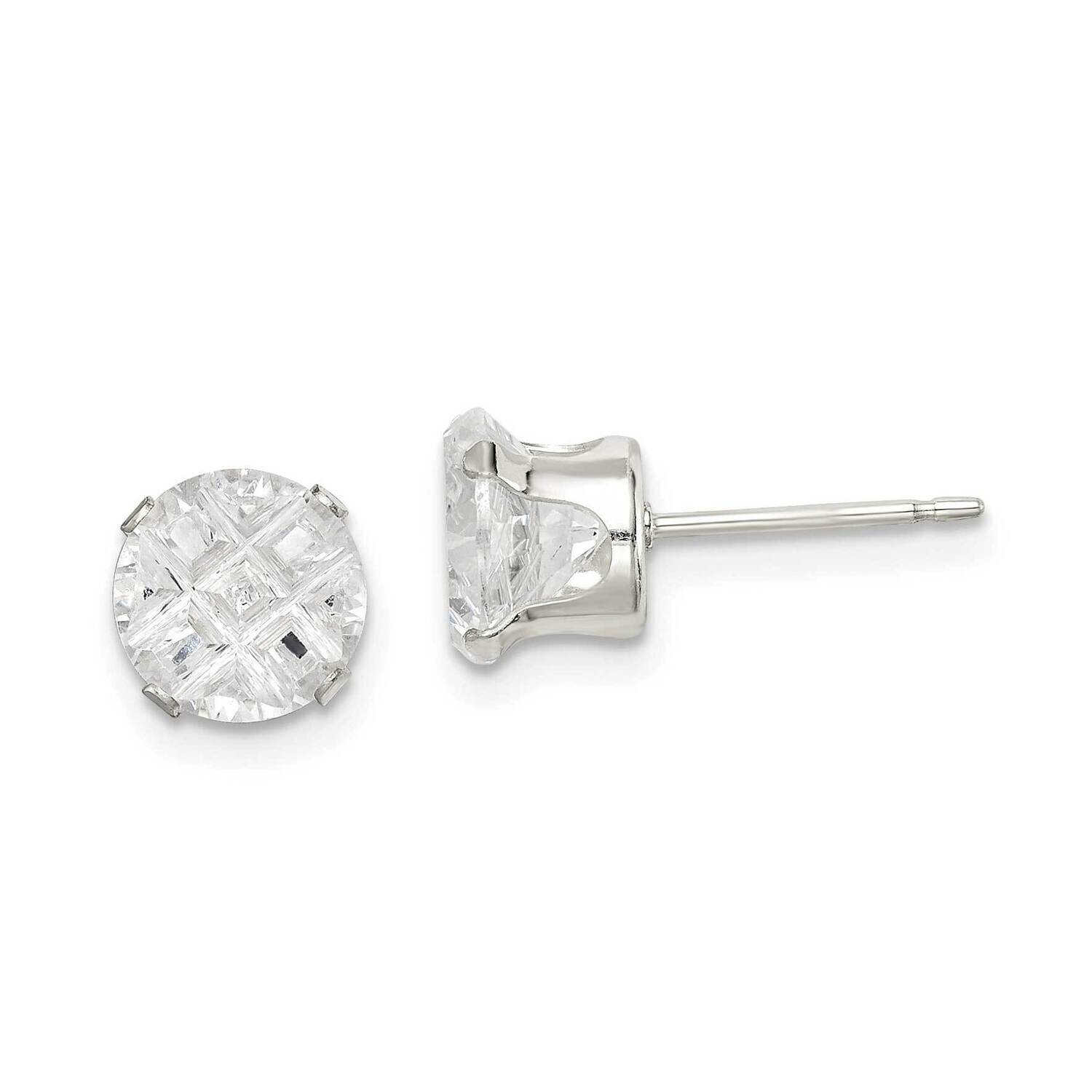 7mm Round 4 Prong Diamond Stud Earrings Sterling Silver QE7489