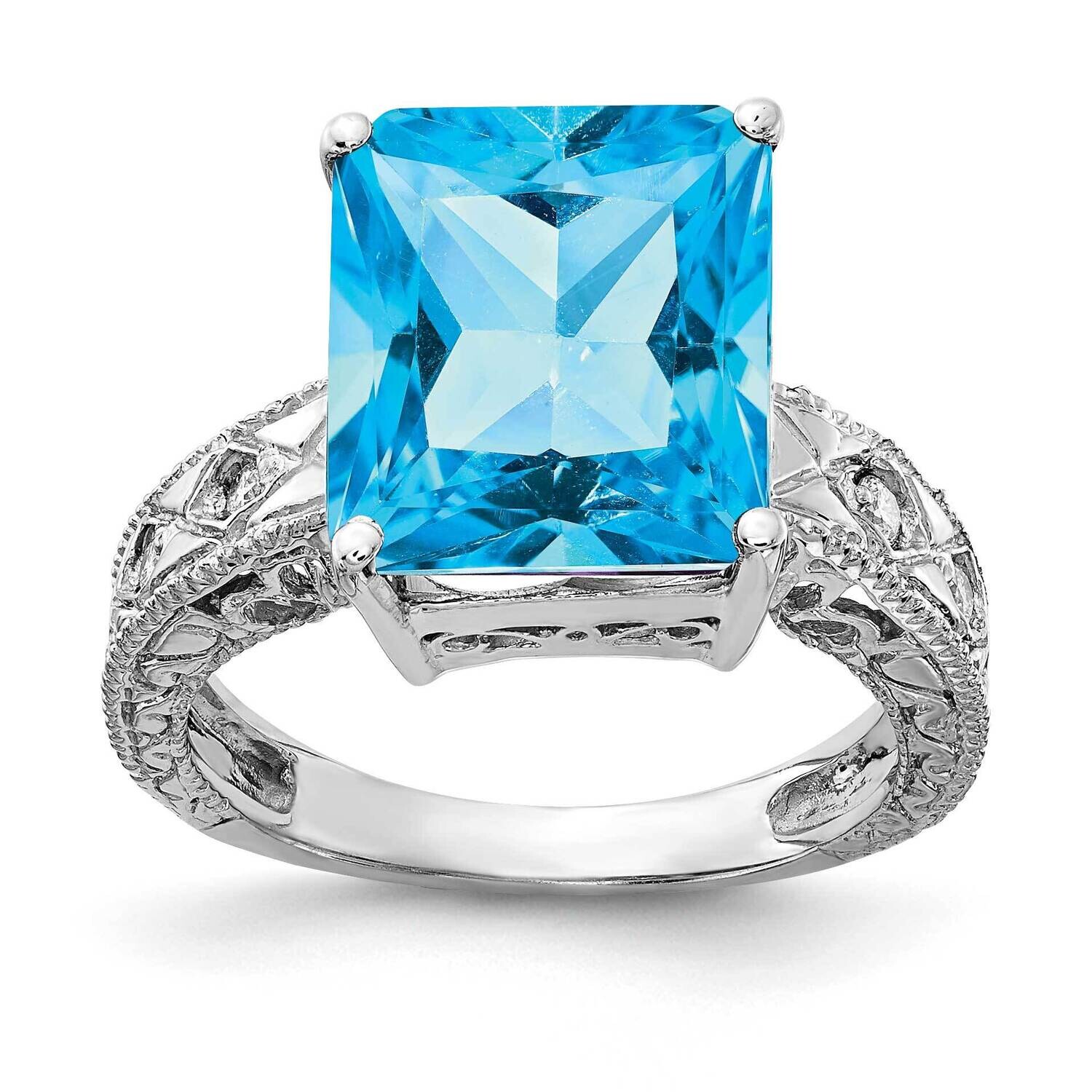 12x10mm Emerald Cut Blue Topaz Diamond Ring 14k White Gold Y2270BT_AA, MPN: Y2270BT_AA, 883957618654
