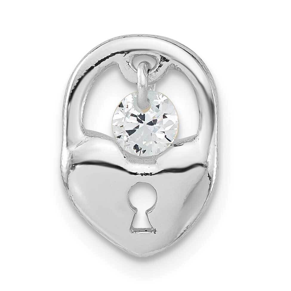 White CZ Dangle Heart Lock Pendant Sterling Silver QC6771