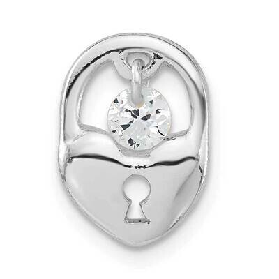 White CZ Dangle Heart Lock Pendant Sterling Silver QC6771