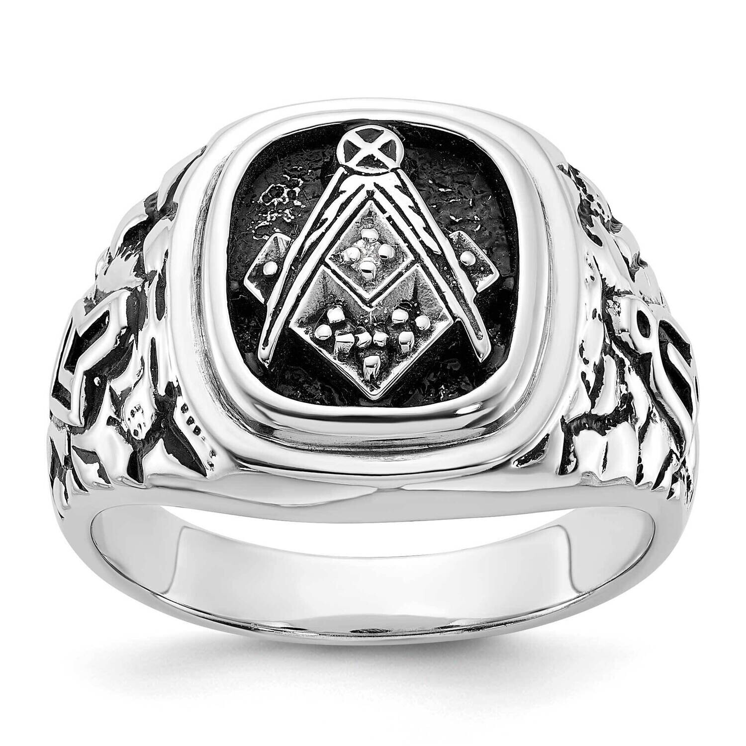 Diamond men&#39;s masonic ring 14k White Gold Y4036AAA