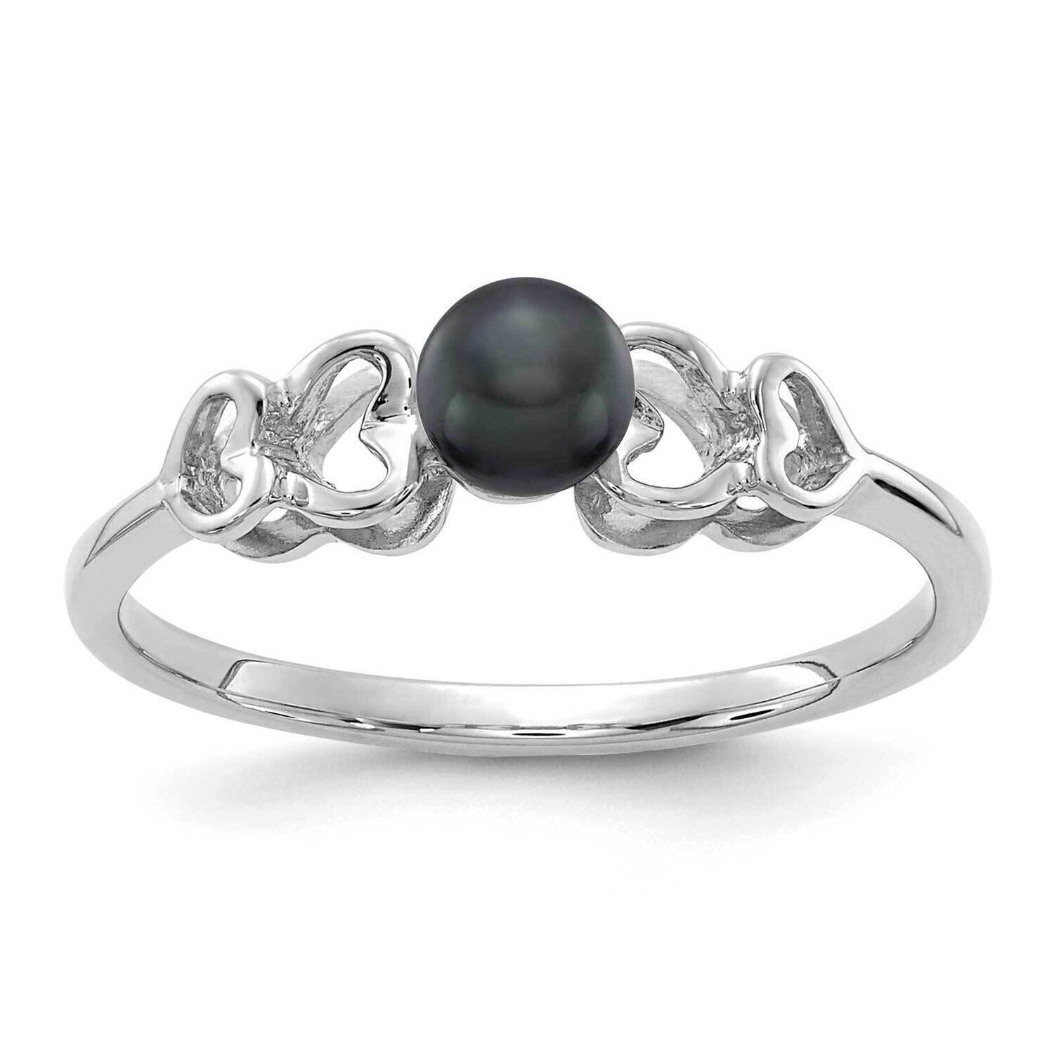 4mm Black Fresh Water Cultured Pearl Ring 14k white Gold Y1870BP