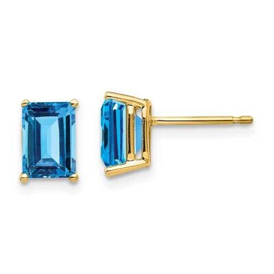 7x5mm Emerald Cut Blue Topaz Earrings 14k Gold XE66BT, MPN: XE66BT, 883957095790