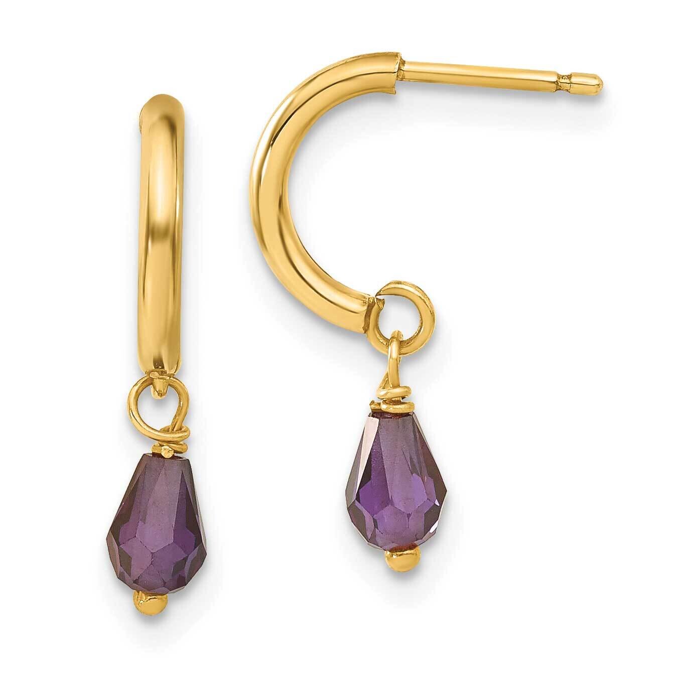 Purple CZ Dangle Half Hoop Earrings 14k Gold XY839