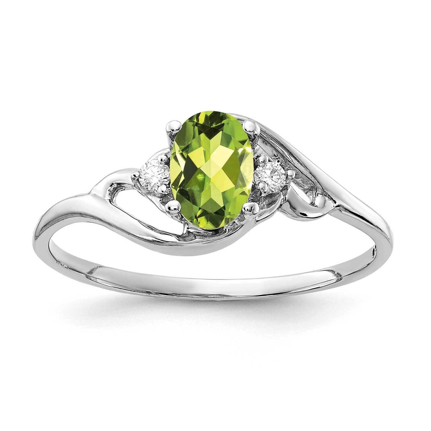 6x4mm Oval Peridot Diamond Ring 14k White Gold Y2149PE_AA, MPN: Y2149PE_AA, 883957425801