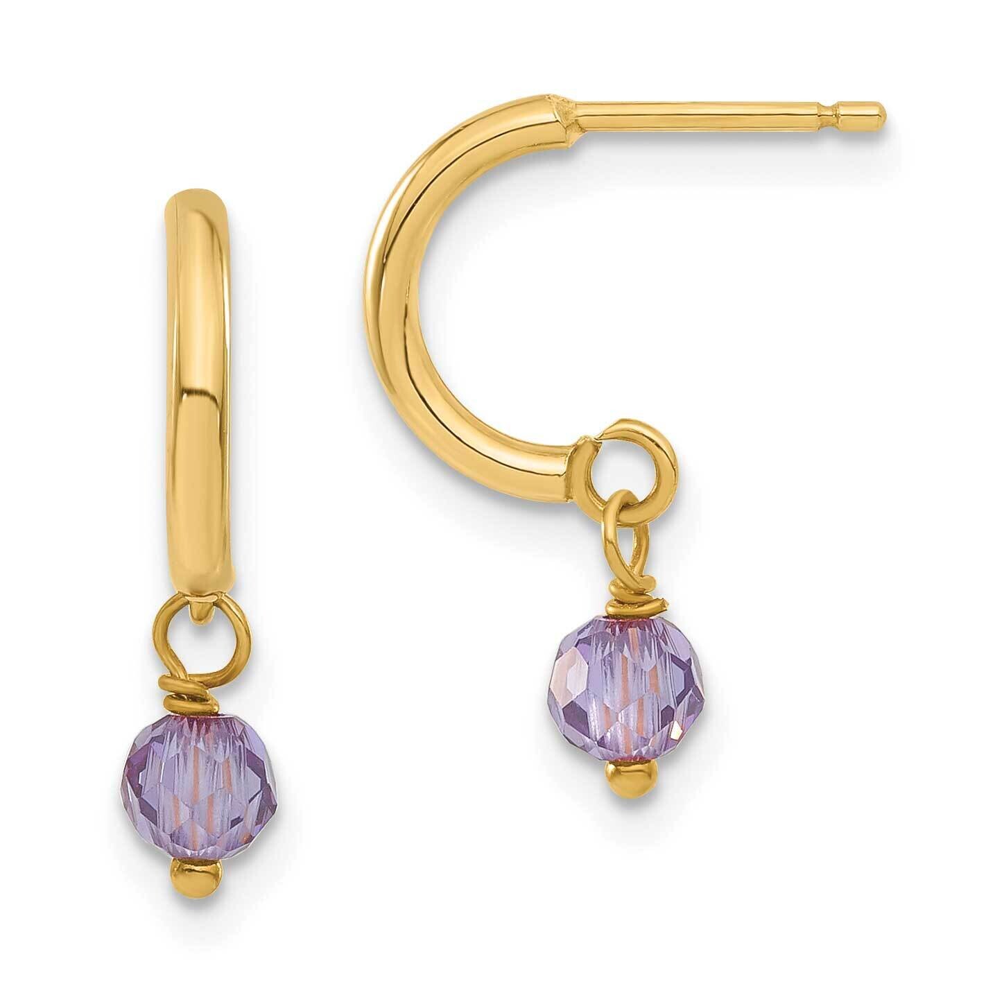 Purple CZ Dangle Half Hoop Earrings 14k Gold XY840