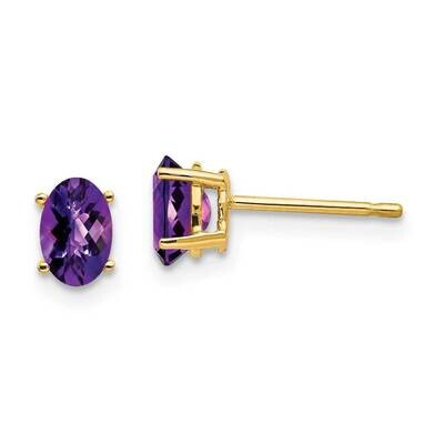 6x4mm Oval Amethyst Checker Earrings 14k Gold XE86AC, MPN: XE86AC, 883957106380