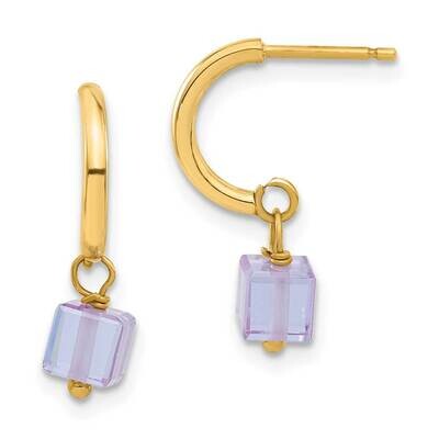 Purple CZ Dangle Half Hoop Earrings 14k Gold XY841