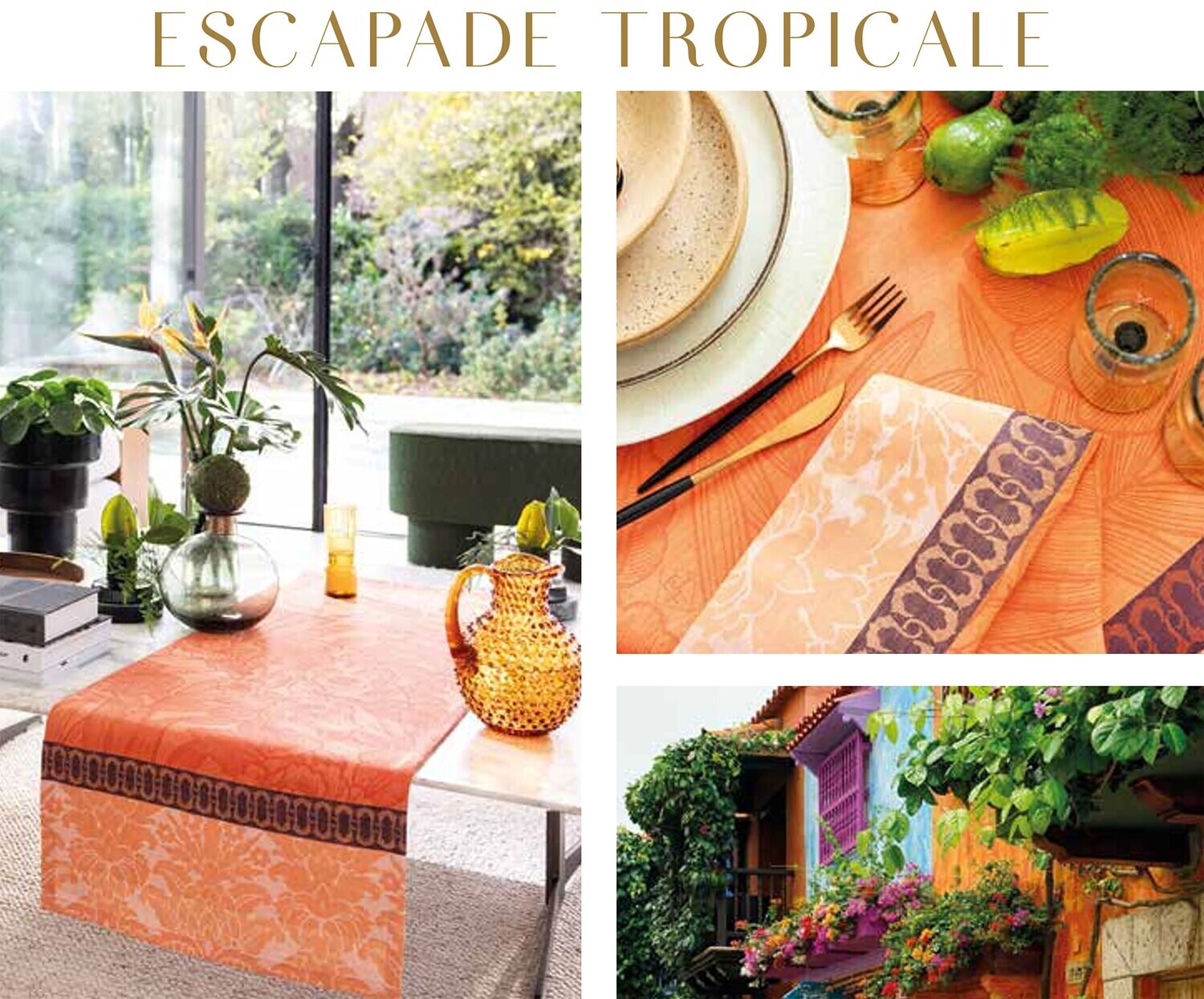 Le Jacquard Francais Escapade Tropicale Orange Tablecloth 47&quot; X 47&quot; 29360, MPN: 29360,