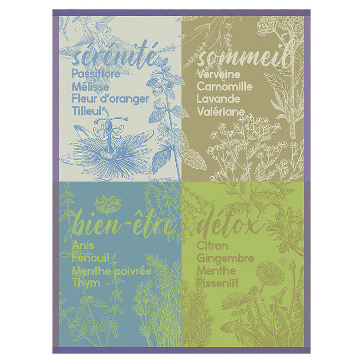 Le Jacquard Francais Serenites Purple Tea Towel 28976 Set of 4, MPN: 28976,