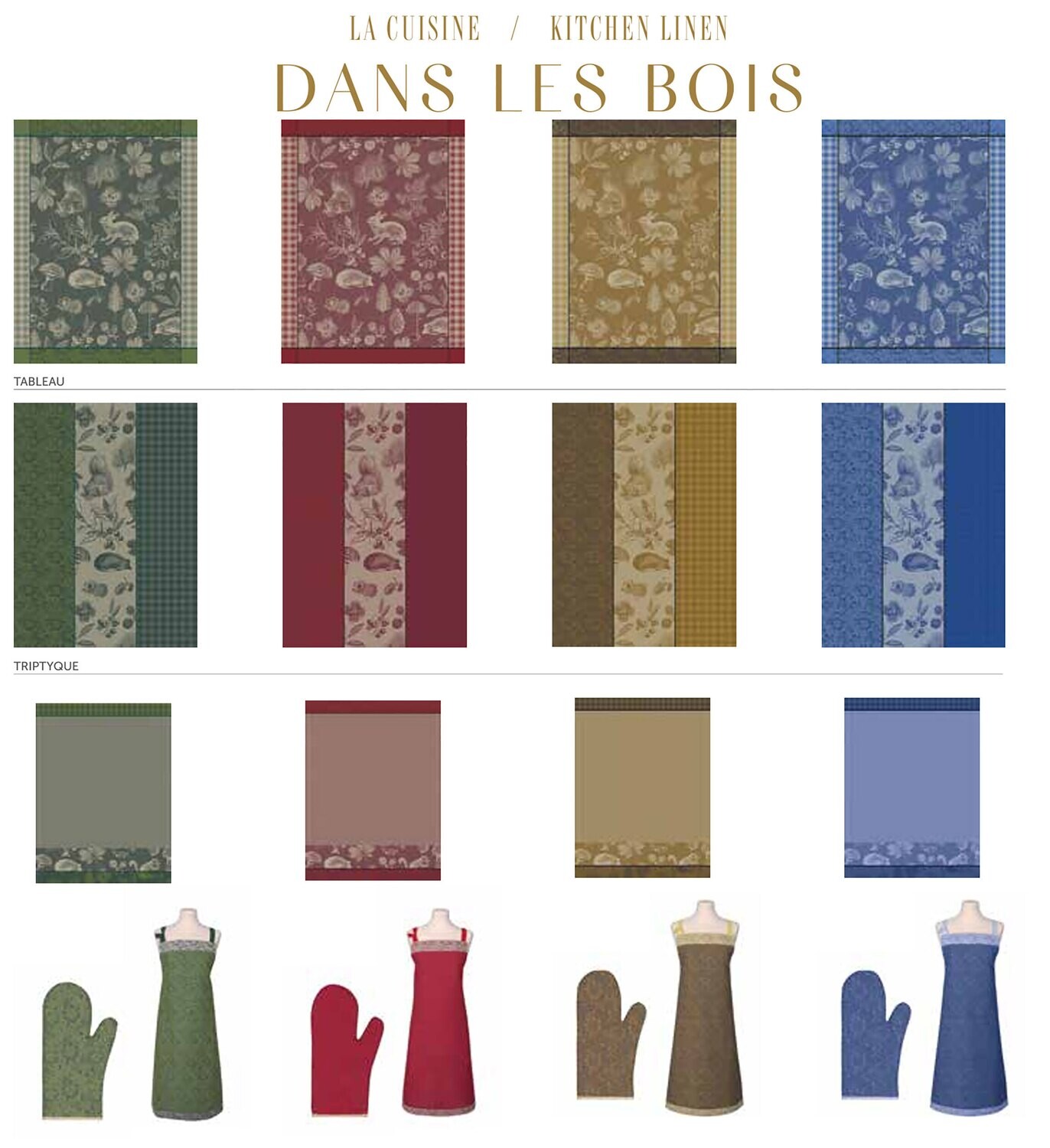 Le Jacquard Francais Dans Les Bois Tryptique Blue Tea Towel 29508 Set of 4, MPN: 29508,