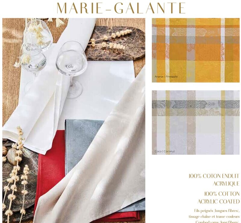 Le Jacquard Francais Marie-Galante White Coated Tablecloth 69" X 126" 29489