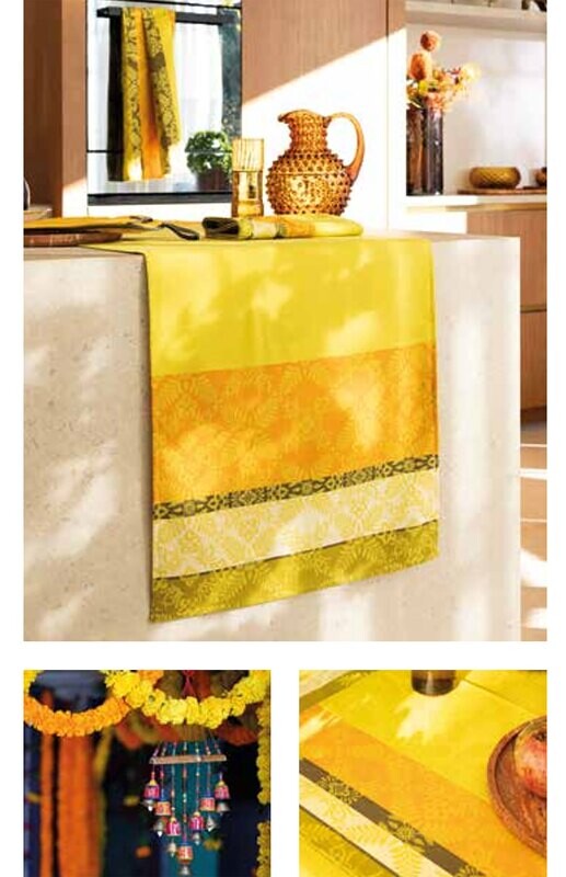 Le Jacquard Francais Mumbai Yellow Coated Tablecloth 69" X 69" 29263