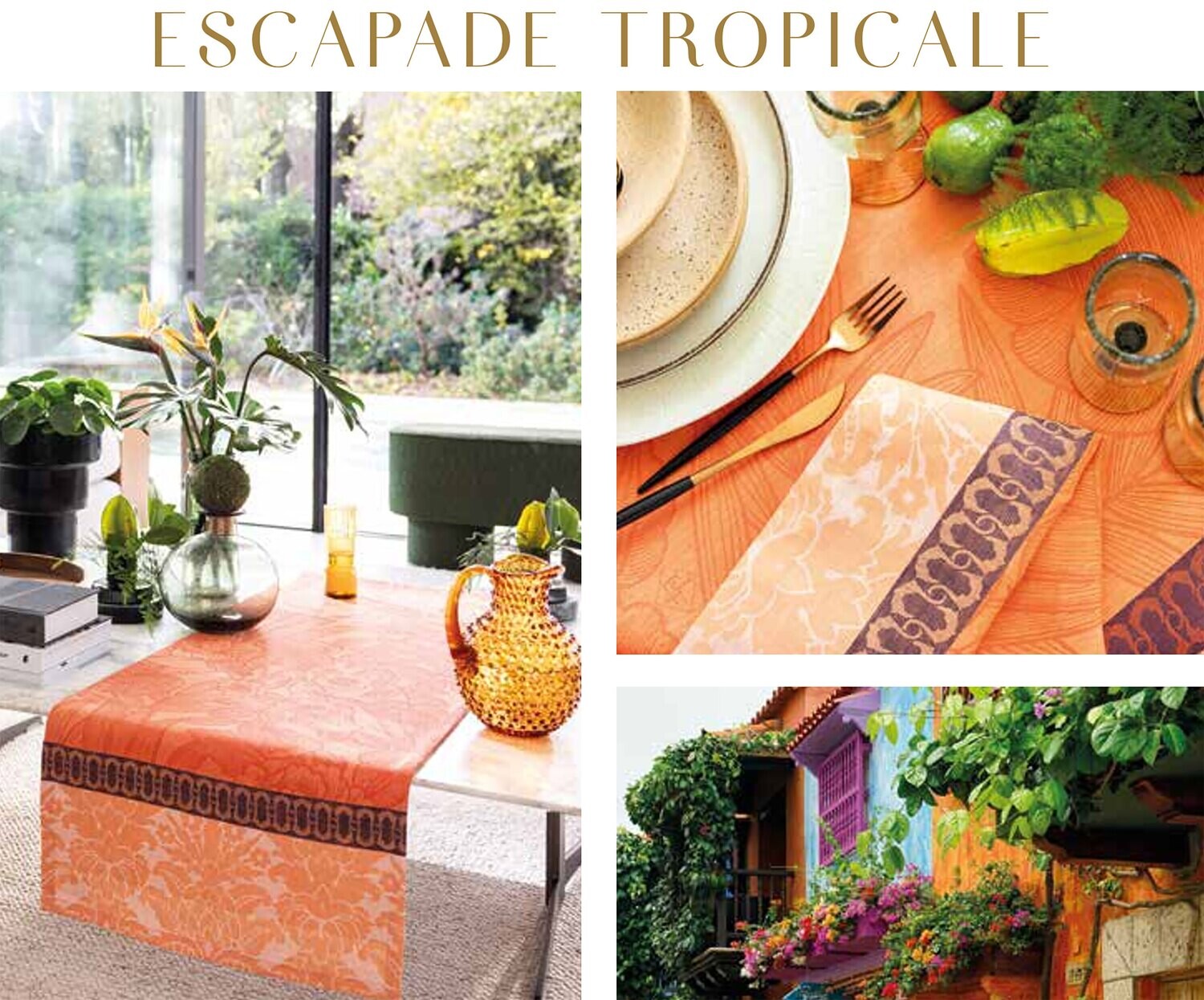 Le Jacquard Francais Escapade Tropicale Orange Tablecloth � 69&quot; 29363