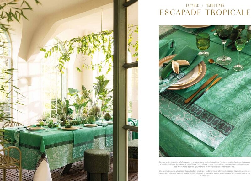 Le Jacquard Francais Escapade Tropicale Green Tablecloth 69" X 126" 29374
