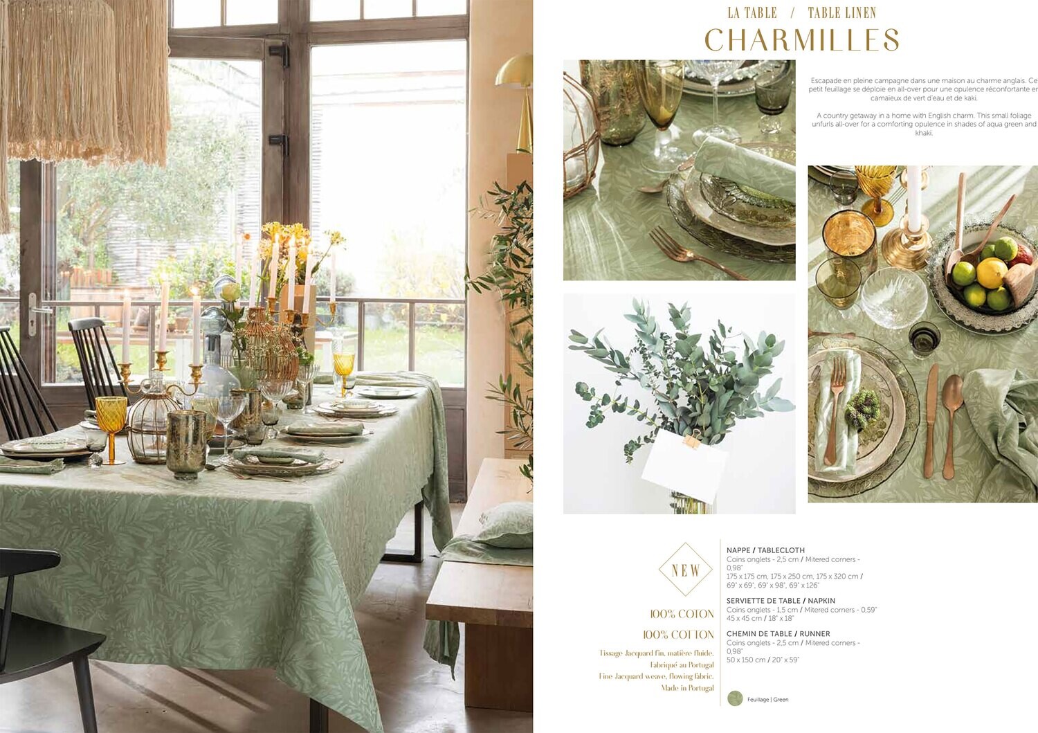 Le Jacquard Francais Charmilles Green Tablecloth 69&quot; X 98&quot; 29527, MPN: 29527,