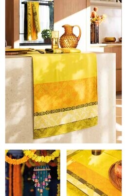 Le Jacquard Francais Mumbai Yellow Coated Tablecloth 59&quot; X 59&quot; 29279, MPN: 29279,