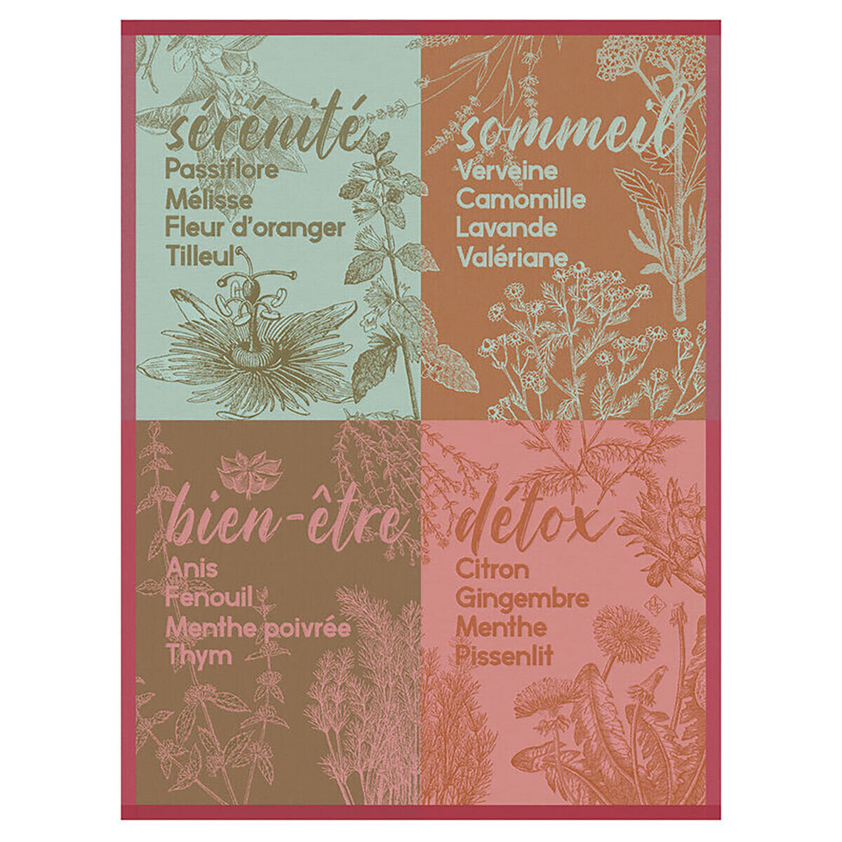 Le Jacquard Francais Serenites Pink Tea Towel 28978 Set of 4