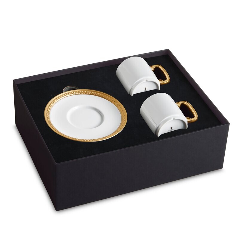 L'Objet Soie Tressee Espresso Cup Saucer Set of 2 Gold ST259