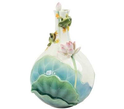 Franz Porcelain Blossoming Lotus Frogs Design Sculptured Porcelain Vase FZ03966, MPN: FZ03966,