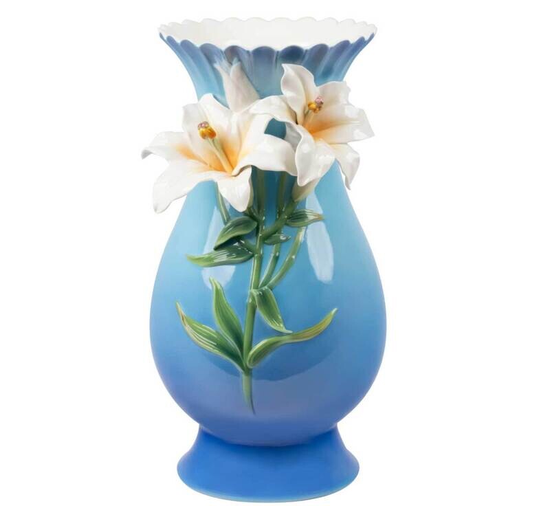 Franz Porcelain Blossom Of Happiness Lily Design Sculptured Porcelain Vase FZ03951