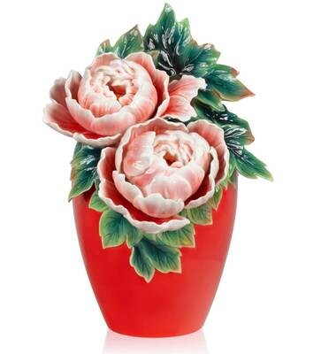 Franz Porcelain Interconnected Prosperity Peony Design Sculptured Porcelain Vase FZ03963, MPN: FZ03…